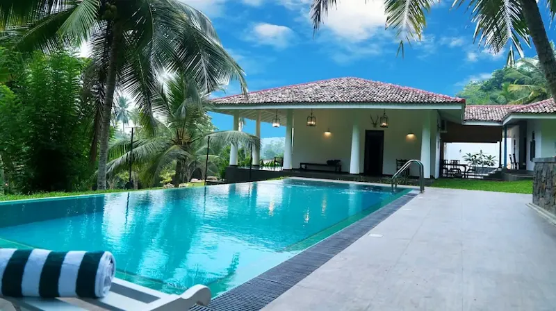 An elegant swimming pool in a yard